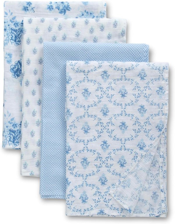 Delta Children Cotton Muslin Baby Blankets 4-Pack Blue 47x47 Inches