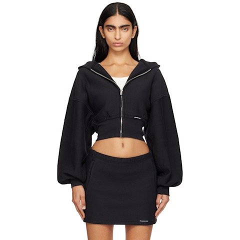 短款连帽拉链卫衣 黑色