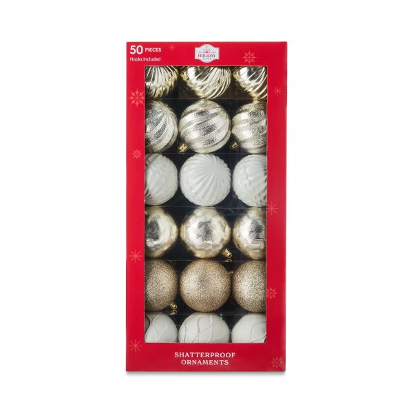 Champagne Christmas Ball Ornaments 50-Count