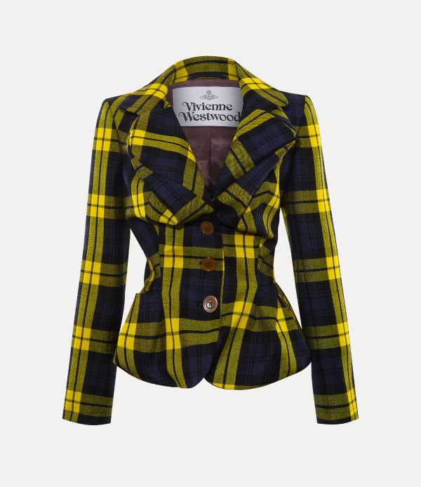 Drunken Jacket Navy Yellow Tartan
