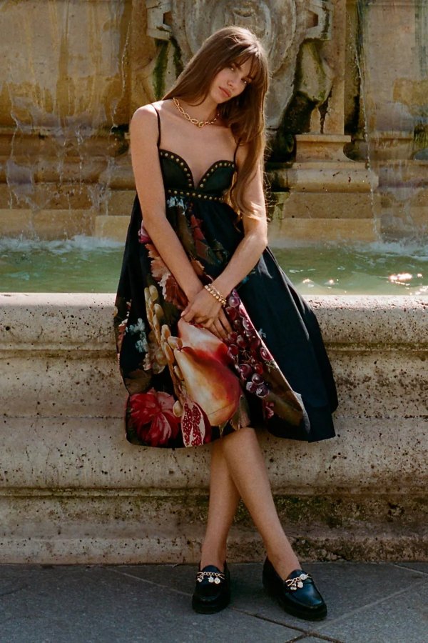 Twofer Faux Leather Babydoll Dress