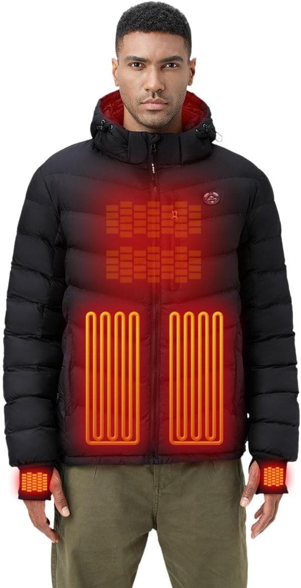 iHood Men's Heated Puffer Jacket 12V Lightweight Insulated