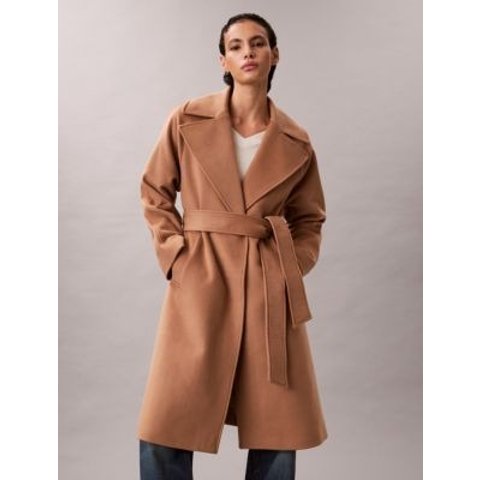 Calvin KleinWool Blend Belted Wrap Coat