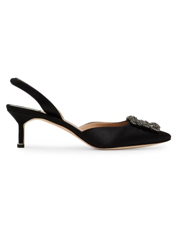 Hangisi Satin Crystal-Buckle Slingback Pumps 50MM