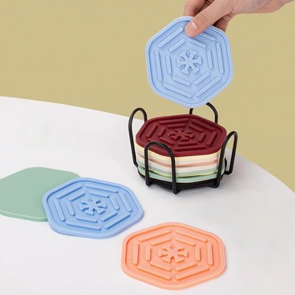 Silicone Hexagon Coasters Set of 4 Gray