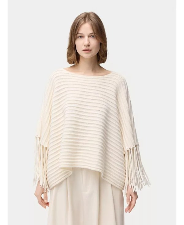Gobi Fringed Sleeve Cashmere Poncho Women