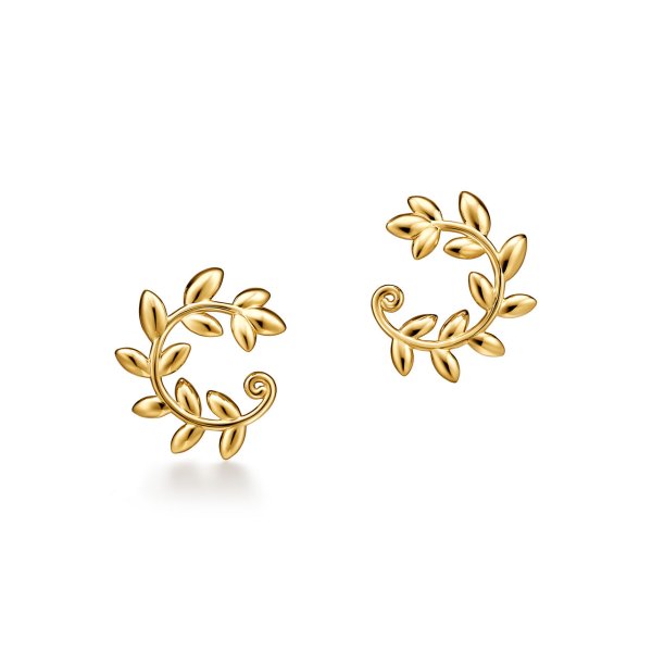 Tiffany & Co Olive Leaf Bypass Hoop Earrings 18k Yellow Gold