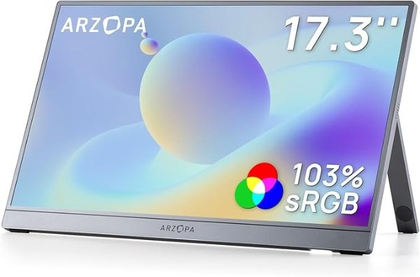 ARZOPA Z1C Plus Portable Monitor 17.3 Inch Gray