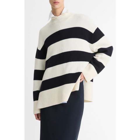 羊毛棉条纹毛衣