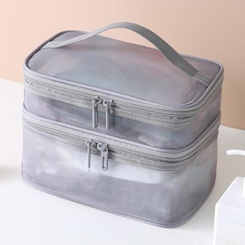 双层大容量化妆包 带手柄