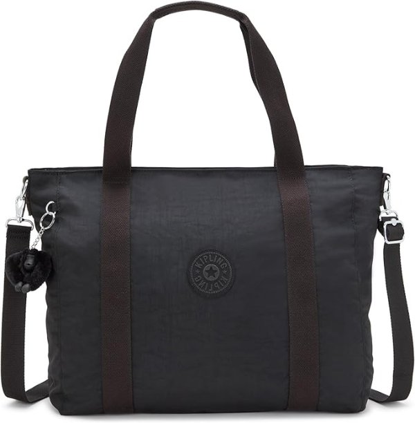 Women's Asseni Tote, Lightweight Everyday Purse, Nylon Shoulder Bag, Black Noir