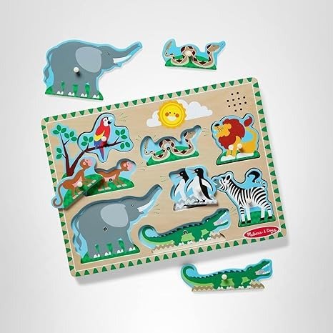 Melissa & Doug Zoo Animals Sound Puzzle - Wooden Peg Puzzle With Sound Effects (8 pcs)