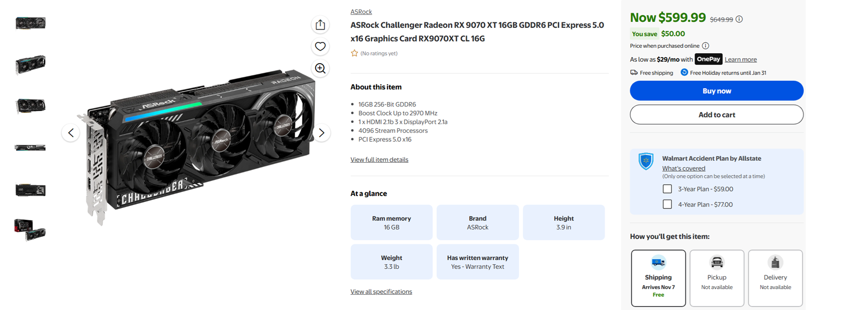 ASRock Challenger Radeon RX 9070 XT 16GB GPU