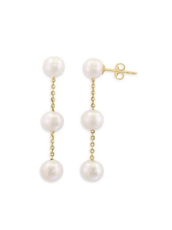 14K Yellow Gold Round Freshwater Pearl Earrings 6-6.5MM