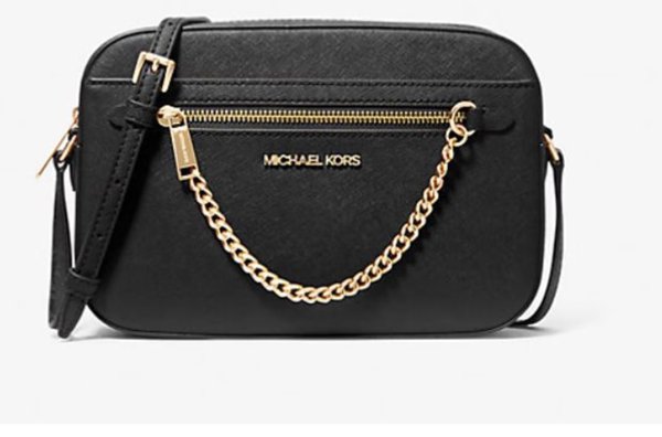 East West Leather Chain Crossbody Bag Black Large