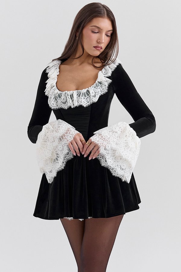 House of CB Black Velvet Lace Mini Dress