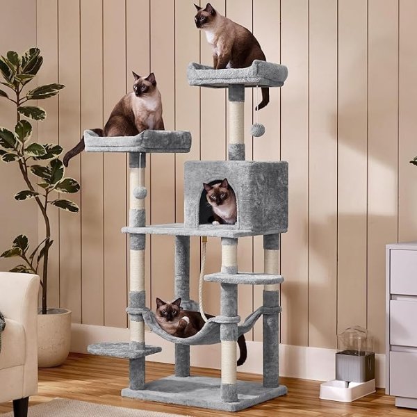 59 inches Multi-Level Cat Tree Tower Condo Furniture with 8 Scratching Posts, Stand House Activity Center for Indoor Cats, Kitten, Pet