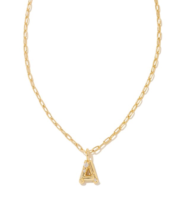 Crystal A Letter Gold Short Pendant Necklace White Crystal
