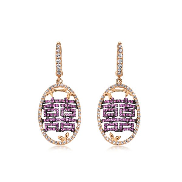 'Wishes' 18K Red Black Gold Pink Sapphire Earrings
