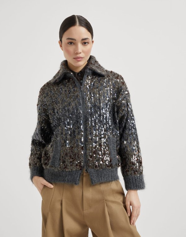 Dazzling Degrade Embroidery Cardigan Mohair Wool