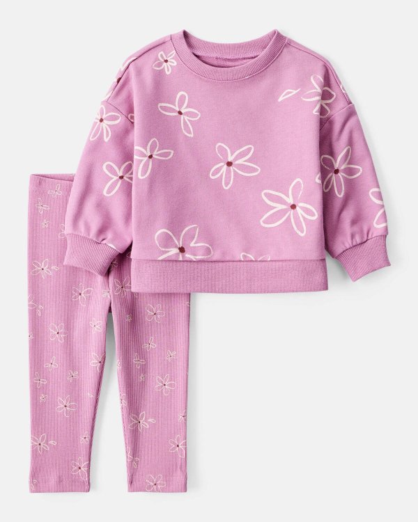 Baby Girl Cotton Long-Sleeve Tee & Pant Set Purple
