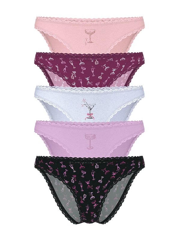 Stretch Cotton Lace-Trim Bikini Panties 5-Pack