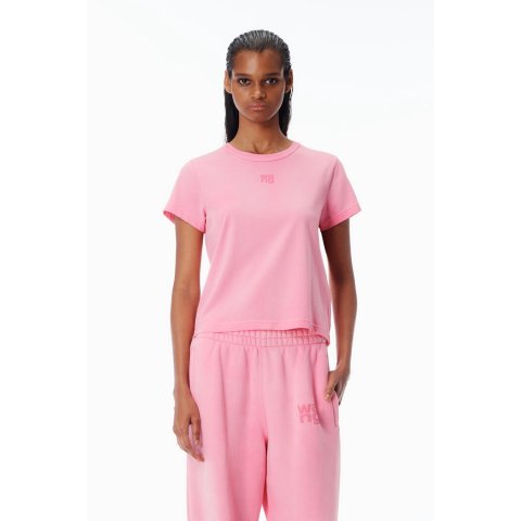 Alexander WangPink Shrunken Cotton Tee with Logo