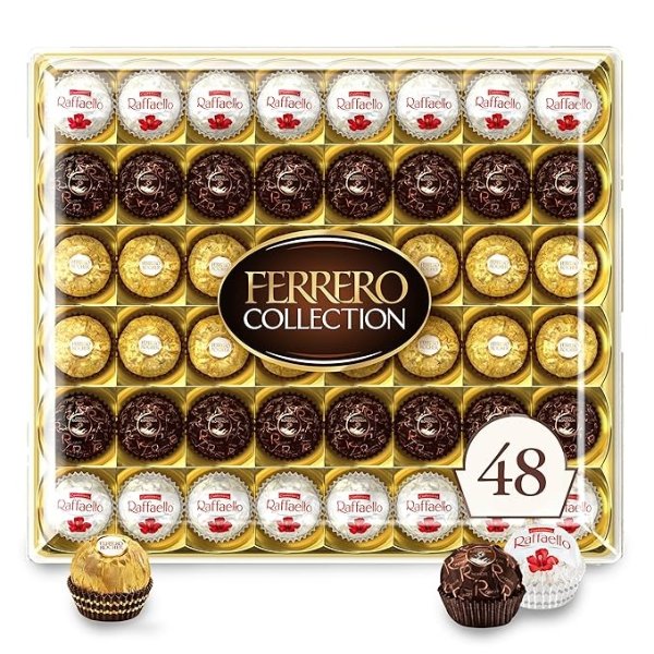 Fine Hazelnut Milk Chocolate and Coconut Confections, 48 Count, Assorted Chocolate Christmas Candy Collection Gift Box, Great Stocking Stuffers