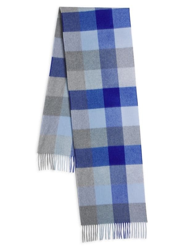 Plaid Fringe-Trim 100% Cashmere Scarf