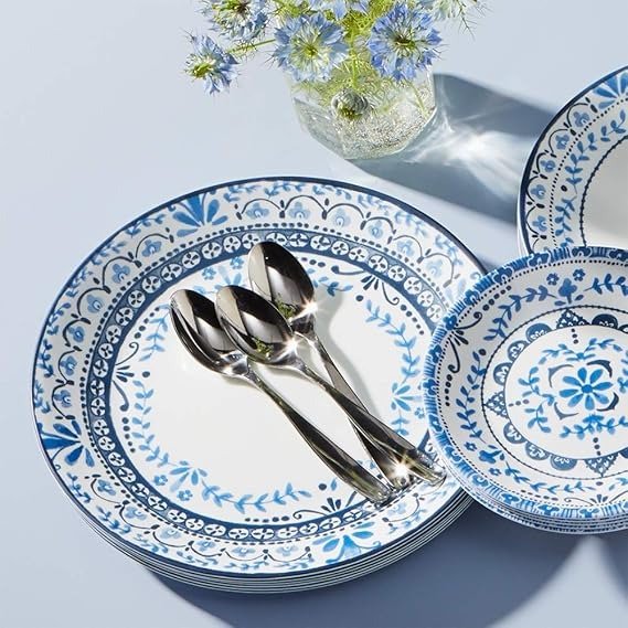 Vitrelle 18-Piece Service for 6 Dinnerware Set, Triple Layer Glass and Chip Resistant, Lightweight Round Plates and Bowls Set, Portofino