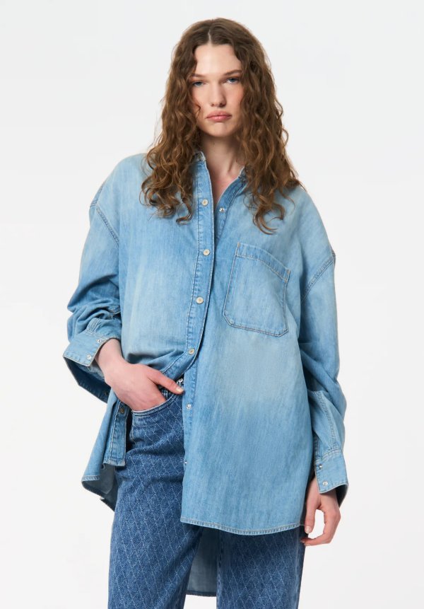 Safiya BL16114 Oversized Women's Denim Shirt Light Blue