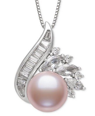 Blush Cultured Freshwater Pearl (9-10mm) & Lab Created White Sapphire (1-1/2 ct. t.w.) Pendant 18