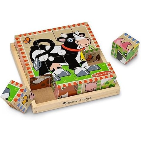 Melissa & Doug Farm Wooden Cube Puzzle 16 Pieces
