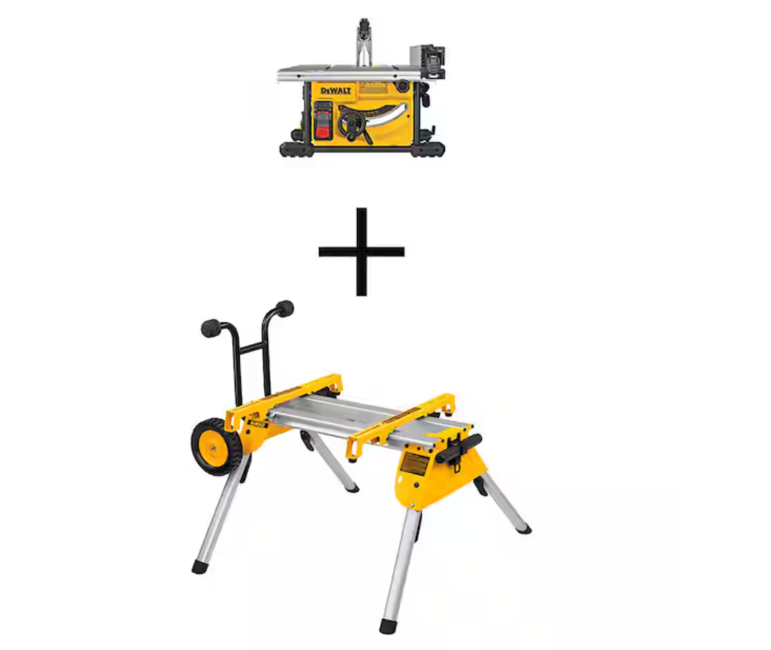 15 Amp Corded 8-1/4 in. Compact Portable Jobsite Tablesaw with Heavy-Duty Rolling Stand with Quick-Connect Brackets