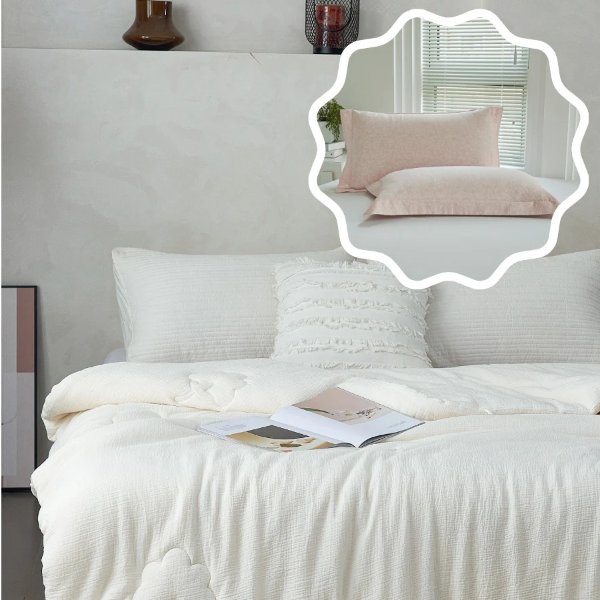 100% Cotton All Season Duvet Insert + Kai Jade Pink Cotton Standard Pillow Sham