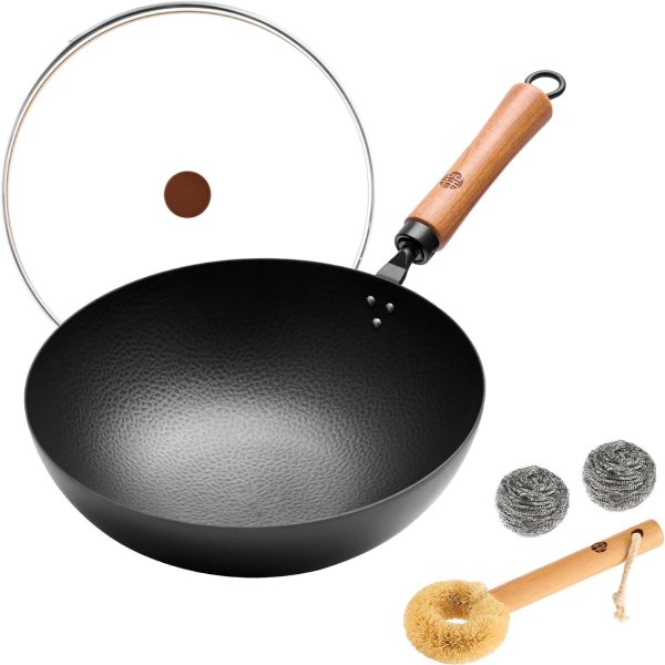WANGYUANJI 11-Inch Round-Bottom Carbon Steel Wok