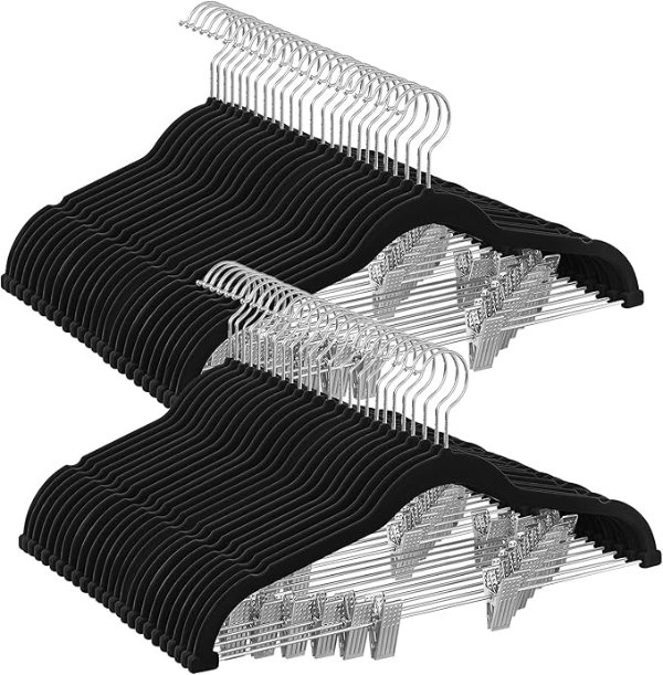 SONGMICS Velvet Pants Hangers UCRF012B50 Black 50-Pack