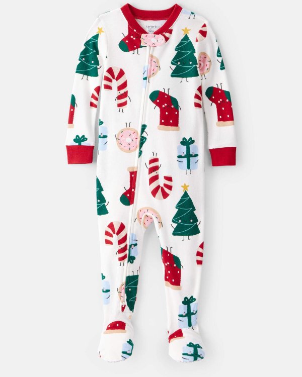 Festive Friends Cotton Toddler Pajamas White