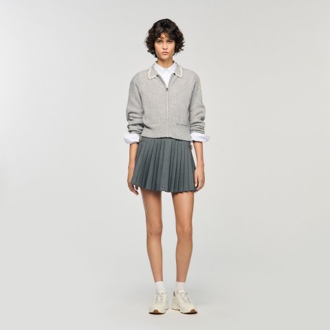 珠饰领针织开衫