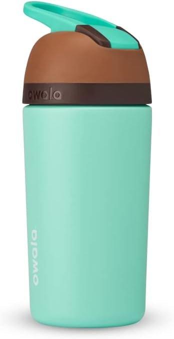 Owala Kids Flip Insulated Water Bottle Straw Locking Lid 14oz Brown/Teal