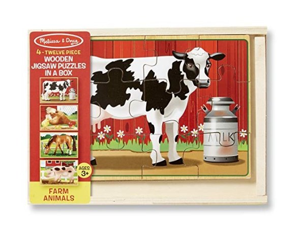 Farm 4-in-1 Wooden Jigsaw Puzzles in a Storage Box (48 pcs total)