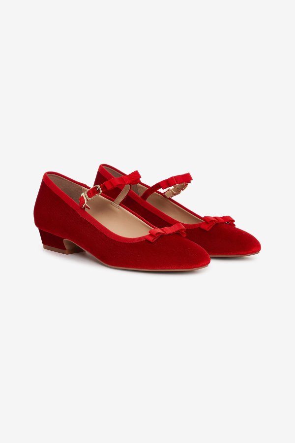 Lucia Red Velvet Mary Jane Shoes
