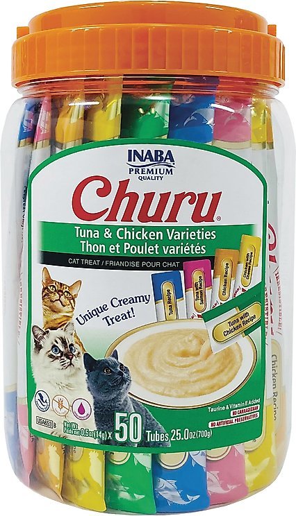 Churu Tuna & Chicken Puree Variety Pack Grain-Free Lickable Cat Treat, 50 count - Chewy.com