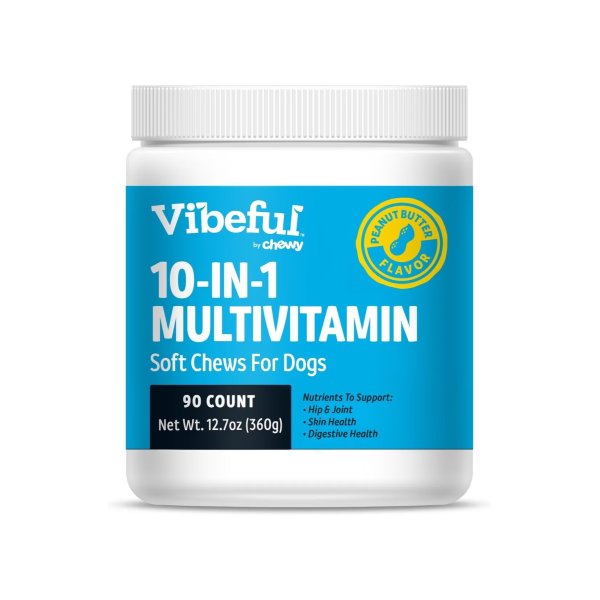 Vibeful 10-in-1 Multivitamin Bites Peanut Butter Flavored Soft Chews Supplement for Dogs, 90-Count