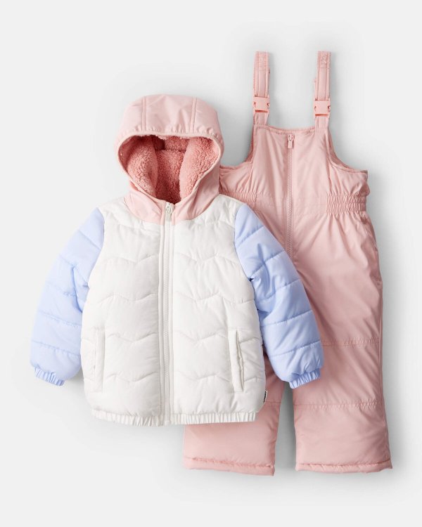 Toddler Girl Color Block Hooded Snowsuit 2-Piece Set