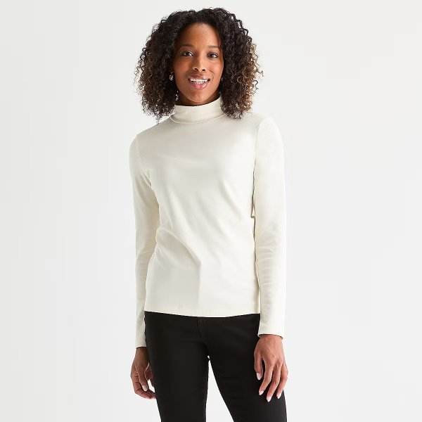 St. John's Bay Women's Mock Neck Long Sleeve T-Shirt
