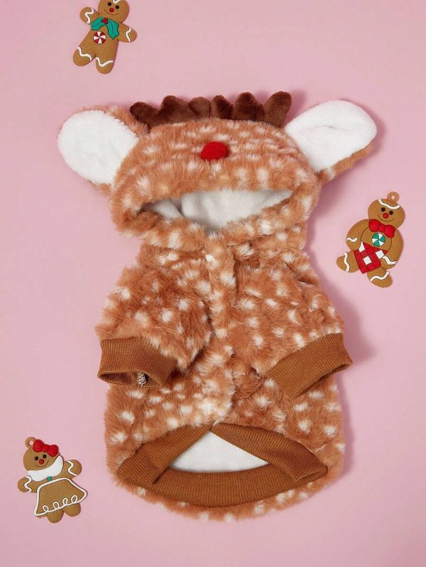 PETSIN Christmas Elk Antler Rabbit Fur Hoodie S