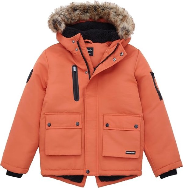 Rokka&Rolla Boys' Warm Parka Jacket Sherpa Fleece Lined Winter Snow Coat