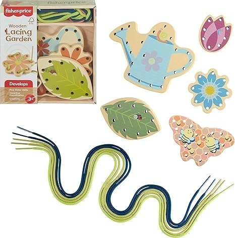 Fisher-Price Wood Lacing Cards Tiny Garden 10-Piece Set