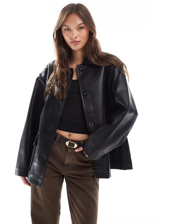 ASOS DESIGN 黑色皮革风夹克